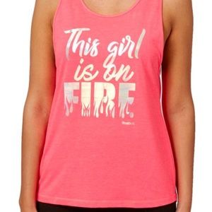 NWT Reebok Pink Moisture Wicking Cut Out Back Graphic Tank Top
